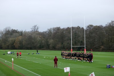 111125 - Wales Rugby Training in the week leading up to their Quilter Nations Series game against Japan - Players observe the two-minute silence on Armistice Day