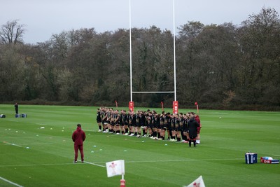 111125 - Wales Rugby Training in the week leading up to their Quilter Nations Series game against Japan - Players observe the two-minute silence on Armistice Day
