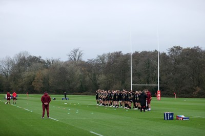 111125 - Wales Rugby Training in the week leading up to their Quilter Nations Series game against Japan - Players observe the two-minute silence on Armistice Day