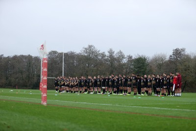 111125 - Wales Rugby Training in the week leading up to their Quilter Nations Series game against Japan - Players observe the two-minute silence on Armistice Day