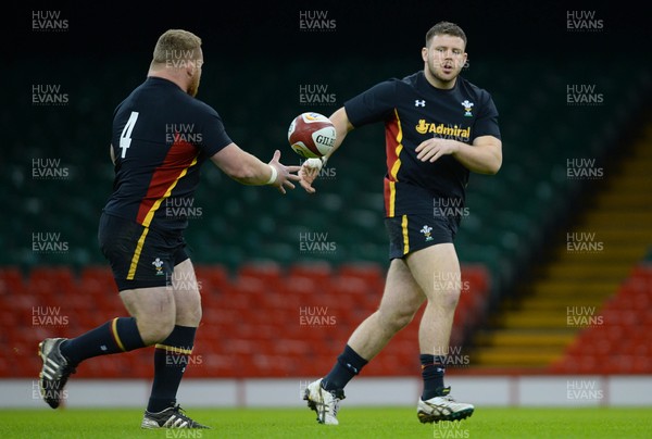 120216 - Wales Rugby Training -Samson Lee and Rob Evans during training