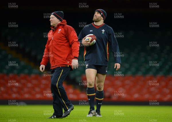 120216 - Wales Rugby Training -Neil Jenkins and Jamie Roberts during training