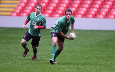 12.03.09 Wales rugby training... Lee Byrne supported by Shane Williams during the last training session before the team left for Italy. 
