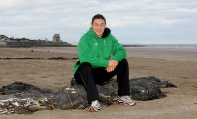 12.03.10 -  Wales number 8 Gareth Delve on the beach near his teams hotel in Dublin. 