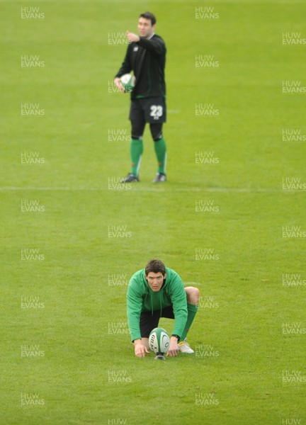 12.03.10 - Wales Rugby Training - Stephen Jones(top) and James Hook during kicking practice. 