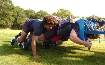 12.09.07 - Wales Rugby World Cup Training - Colin Charvis on the scrum machine during training 