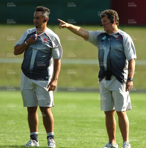 12.09.07 - Wales Rugby World Cup Training - Wales Coach, Gareth Jenkins looks on during training with attack coach, Nigel Davies 