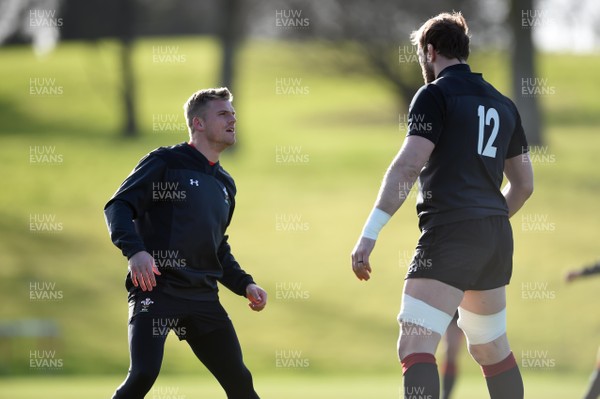 130218 - Wales Rugby Training - Gareth Anscombe and Alun Wyn Jones during training