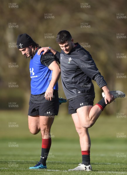 130218 - Wales Rugby Training - Josh Navidi and Ellis Jenkins during training