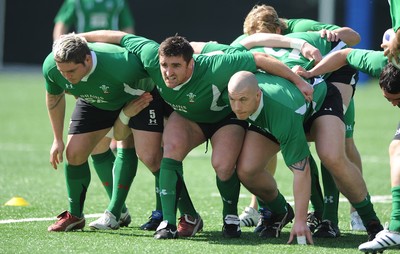 13.03.09 - Wales Rugby Training - (L-R)Rhys Thomas, Huw Bennett and John Yapp pack down during training. 