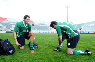 13.03.09 - Wales Rugby Training - James Hook and Stephen Jones prepare for training at Stadio Flaminio, Rome. 