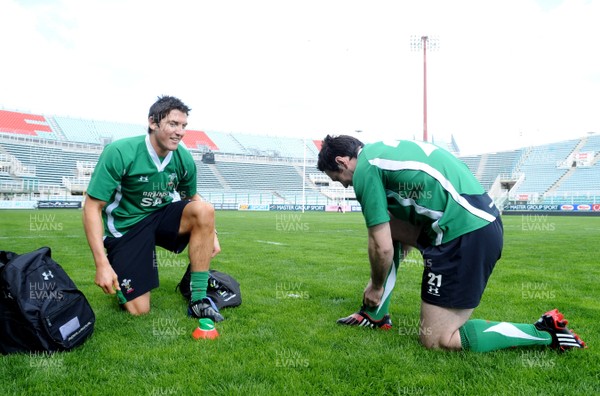 13.03.09 - Wales Rugby Training - James Hook and Stephen Jones prepare for training at Stadio Flaminio, Rome. 