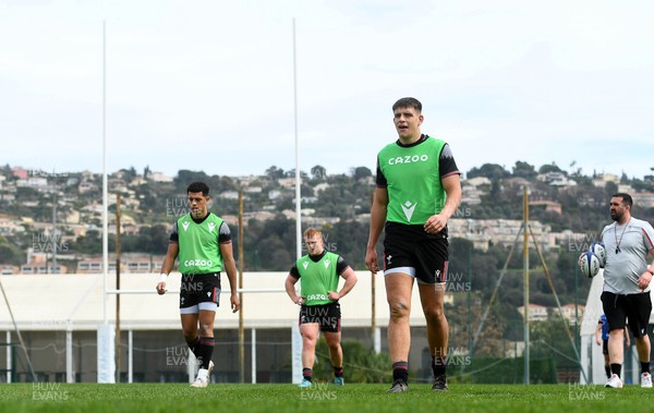 130323 - Wales Rugby Training - Rio Dyer, Bradley Roberts and Dafydd Jenkins during training
