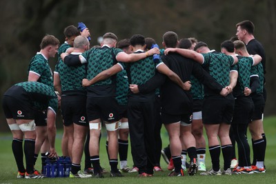 130324 - Wales Rugby Training ahead of their final game against Italy - Wales team huddle