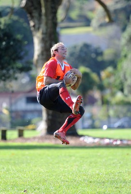 13.06.10 - Wales Rugby Training - Will Harries takes high ball during training. 