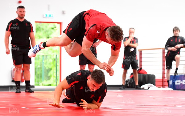 130622 - Wales Rugby Training - Will Rowlands leaps over Taine Basham during training