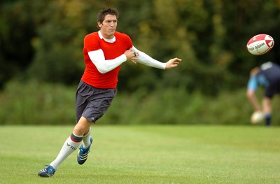 13.08.07 -  Wales Rugby Training - James Hook passes during training  