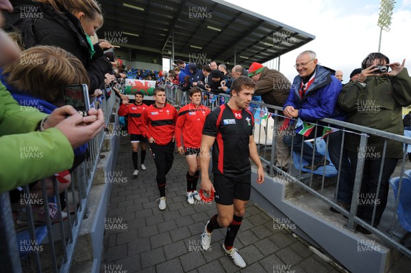 13.09.11 - Wales Rugby Training - Leigh Halfpenny, Lloyd Williams, Scott William and Mike Phillips are greeted by fans as they walk out for an open training session. 