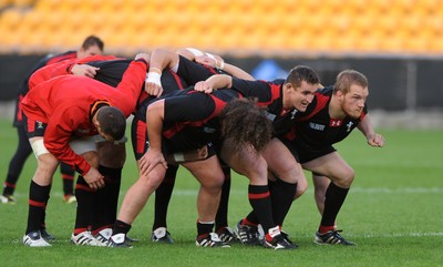 13.10.11 - Wales Rugby Training - (L-R) Adam Jones, Huw Bennett and Gethin Jenkins during training. 