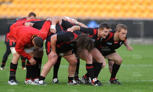 13.10.11 - Wales Rugby Training - (L-R) Adam Jones, Huw Bennett and Gethin Jenkins during training. 