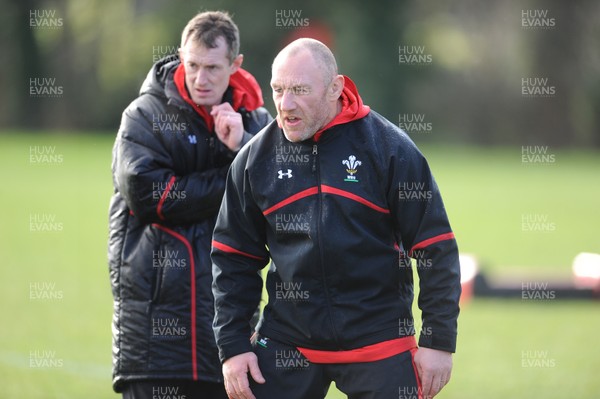 140213 - Wales Rugby Training -Robin McBryde and Rob Holwey(L) during training