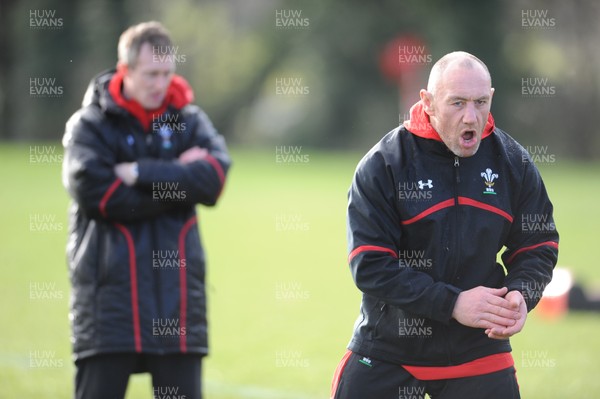 140213 - Wales Rugby Training -Robin McBryde and Rob Holwey(L) during training