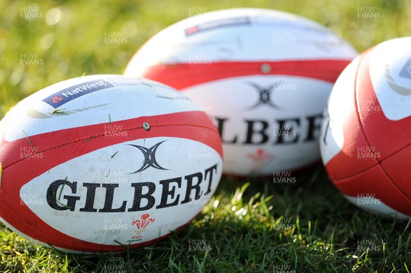 140213 - Wales Rugby Training -Gilbert rugby balls during training