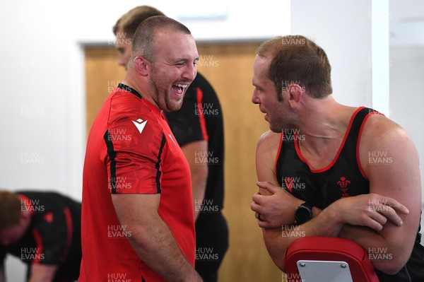140622 - Wales Rugby Training - Dillon Lewis and Alun Wyn Jones during a weights session