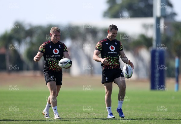 140726 - Wales Rugby Training in South Africa ahead of their game in Durban this weekend - Sam Costelow and Tomos Williams during training