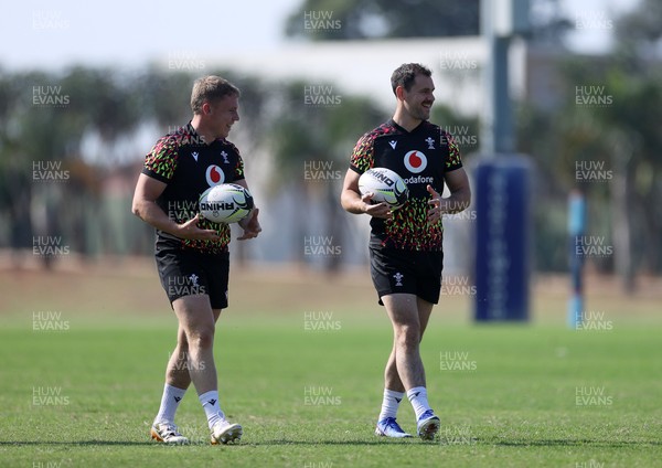 140726 - Wales Rugby Training in South Africa ahead of their game in Durban this weekend - Sam Costelow and Tomos Williams during training