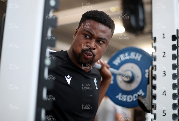 140823 - Wales Rugby Gym Session at the start of the week ahead of their final Rugby World Cup warm up game against South Africa - Christ Tshiunza during training