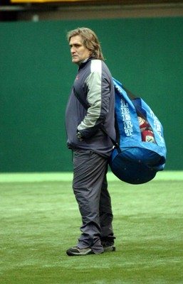 150206  Wales rugby training- Stand-in coach Scott Johnson watches training     