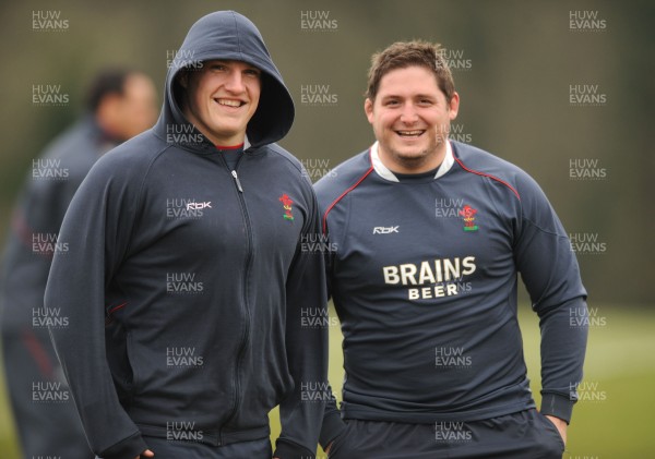 15.02.08 - Wales Rugby Training - Wales props, Gethin Jenkins(L) and Rhys Thomas look on during training 