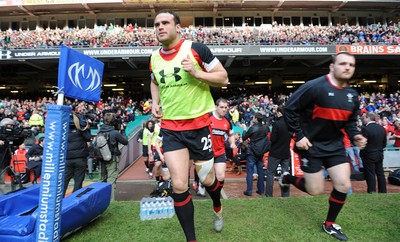 150212 - Wales Open to the Public Training Session -Jamie Roberts and Ken Owens run out