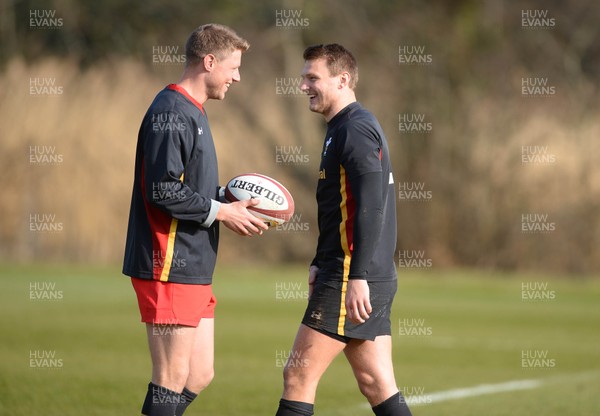 150316 - Wales Rugby Training -Rhys Priestland and Dan Biggar during training