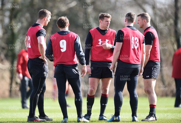 150318 - Wales Rugby Training - George North, Leigh Halfpenny, Dan Biggar, Scott Williams and Hadleigh Parkes during training