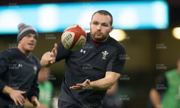 150319 - Wales Rugby Captains Run, Principality Stadium - Ken Owens of Wales  during training session at the Principality Stadium ahead of the Grand Slam decider against Ireland tomorrow