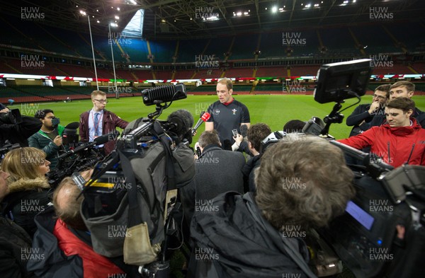 150319 - Wales Rugby Captains Run, Principality Stadium - Wales captain Alun Wyn Jones speaks to the media before training session at the Principality Stadium ahead of the Grand Slam decider against Ireland tomorrow
