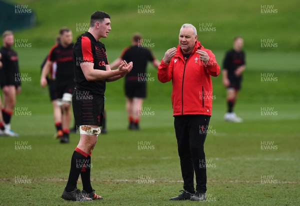 150322 - Wales Rugby Training - Seb Davies and Wayne Pivac during training