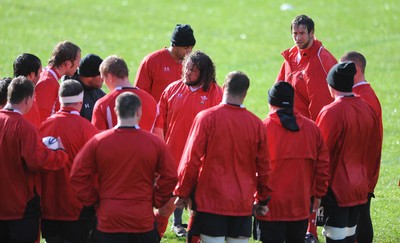 15.06.10 - Wales Rugby Training - Adam Jones makes a point during training. 