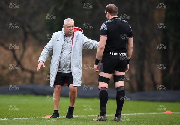 160223 - Wales Rugby Training - Warren Gatland and Alun Wyn Jones during training