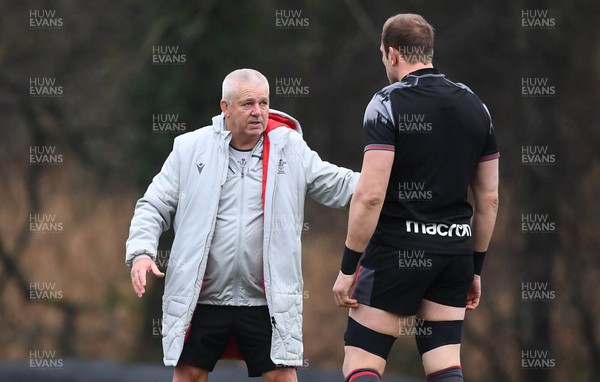 160223 - Wales Rugby Training - Warren Gatland and Alun Wyn Jones during training