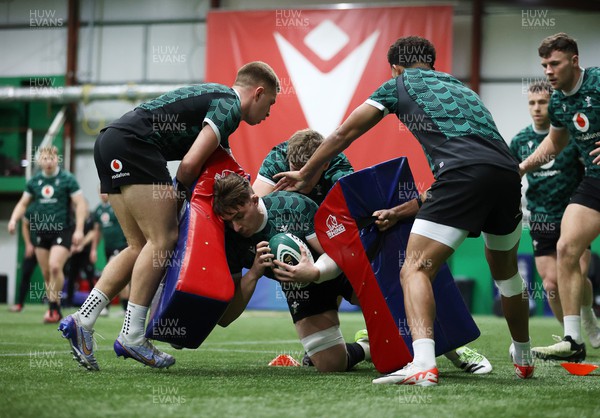 160224 - Wales Rugby Training at the National Centre of Excellence - Taine Basham during training