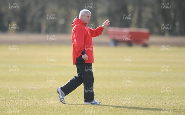 16.03.10 - Wales Rugby Training - Wales head coach Warren Gatland looks on during training. 