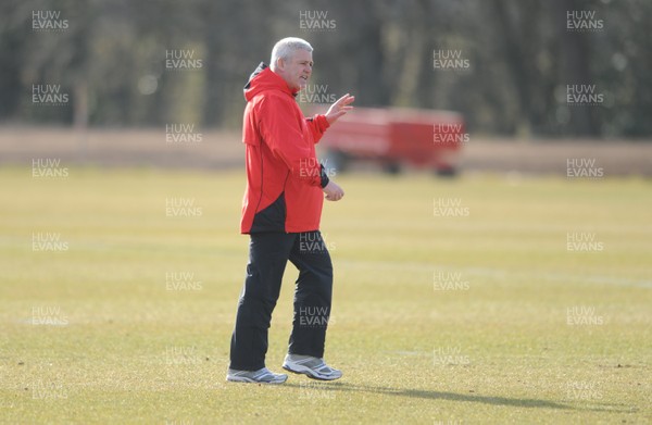 16.03.10 - Wales Rugby Training - Wales head coach Warren Gatland looks on during training. 