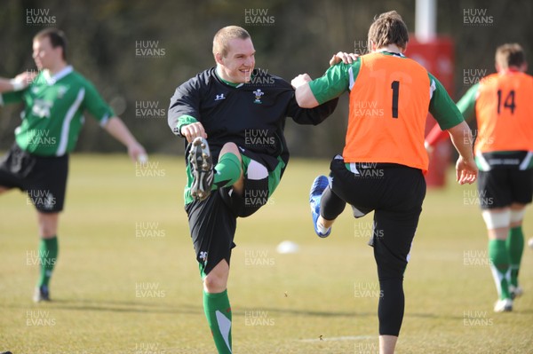 16.03.10 - Wales Rugby Training - Gethin Jenkins and Ryan Jones warm up during training. 