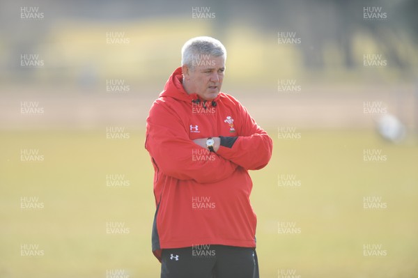 16.03.10 - Wales Rugby Training - Wales head coach Warren Gatland looks on during training. 