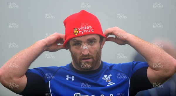 16.11.10 - Wales Rugby Training - Huw Bennett puts on his Children in Need hat during training. 