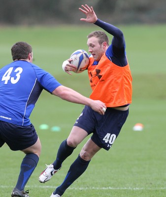 17.02.11 - Wales Rugby Training... Morgan Stoddart tries to get past Ryan Bevington.