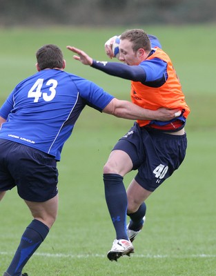 17.02.11 - Wales Rugby Training... Morgan Stoddart tries to get past Ryan Bevington.